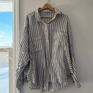 Carly Jean Los Angeles Blue and White Striped Button-Down Shirt